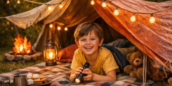 child enjoying a backyard camping adventure