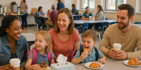 parents and kindergarteners at a Boohoo Yahoo Breakfast
