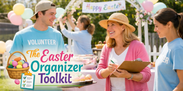 Easter Organizer with volunteers at an Easter event