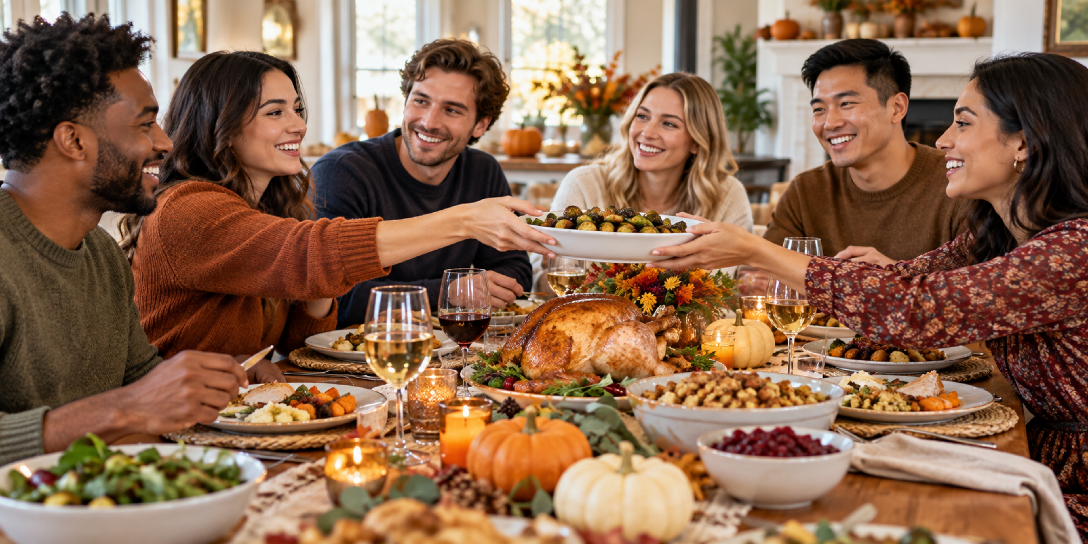 Friendsgiving potluck scene