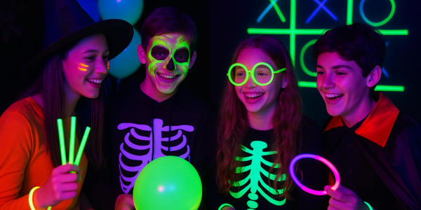 middle schoolers at a Halloween glow party