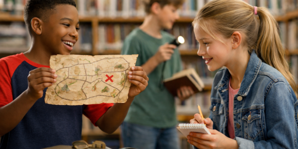 Middle-schoolers participating in a school treasure hunt 