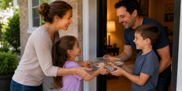 Parents coordinating shared meals for a sports team and carpool group