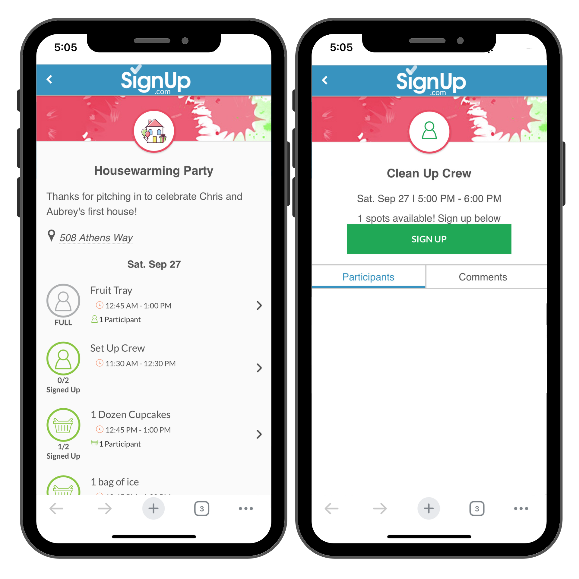Housewarming Party SignUp on mobile phones
