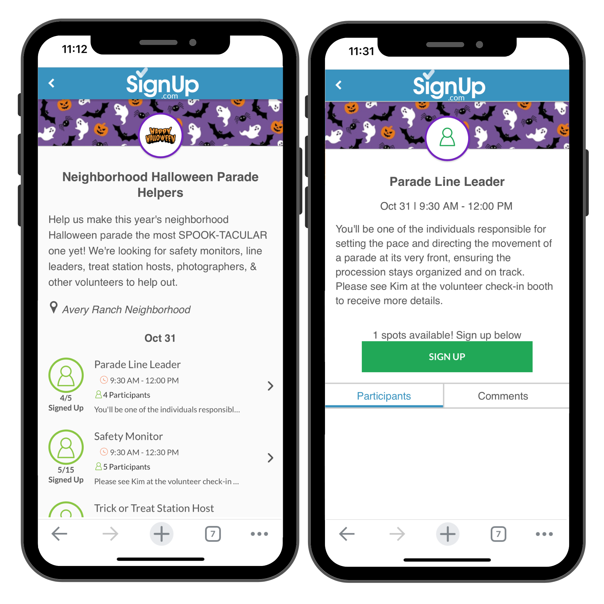 Halloween party helpers SignUp