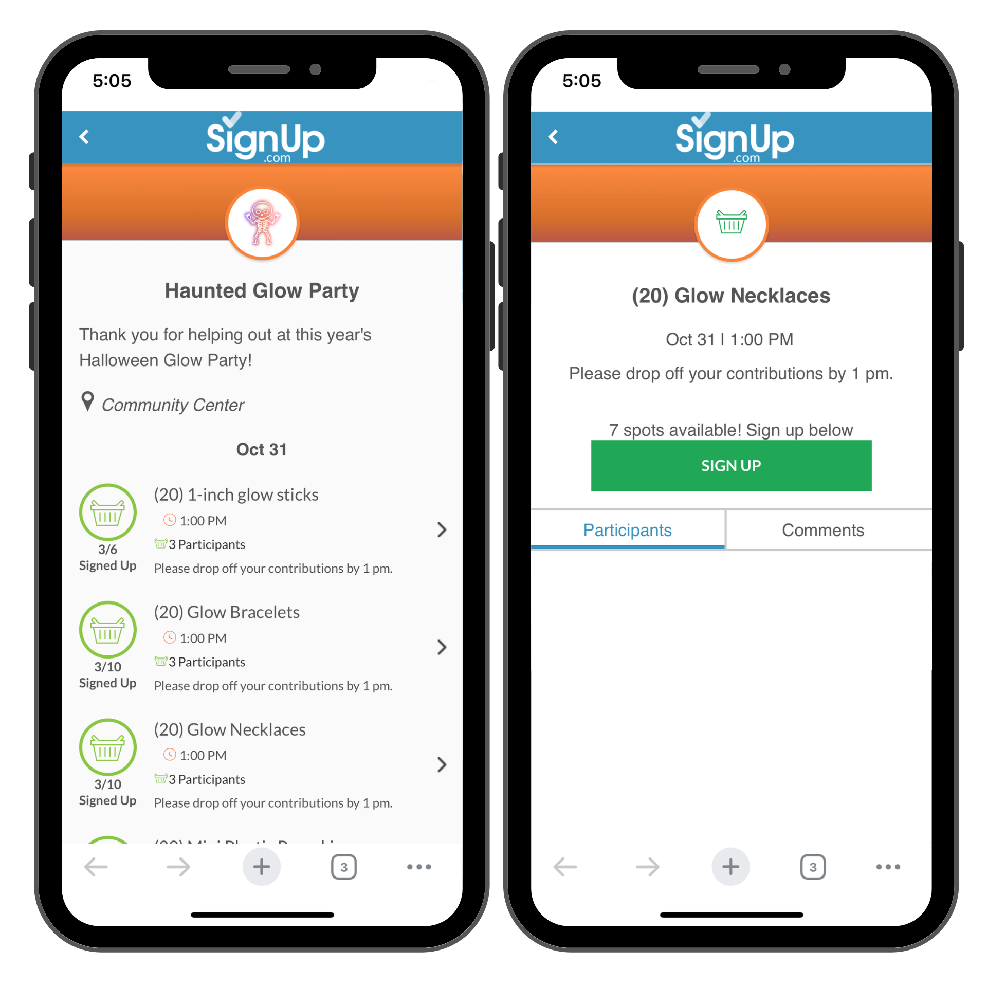 Haunted Glow Party SignUp on mobile phone