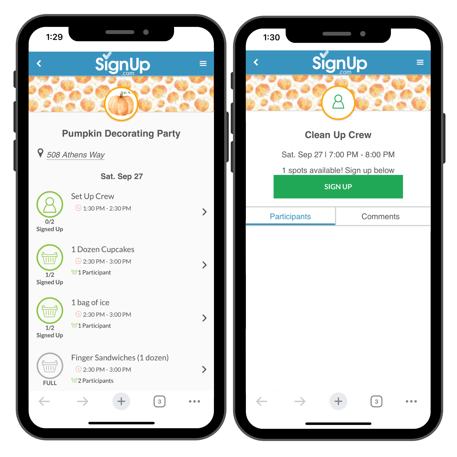 Pumpkin decorating party clean up crew SignUp