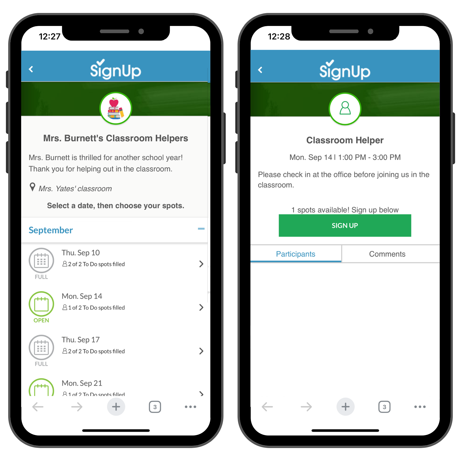 Classroom Helper SignUp on mobile phones