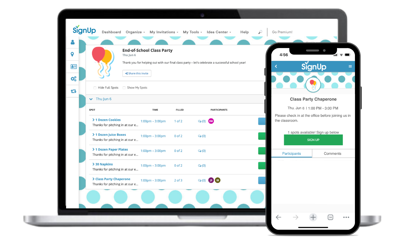 End of Year party SignUp on laptop and mobile phone