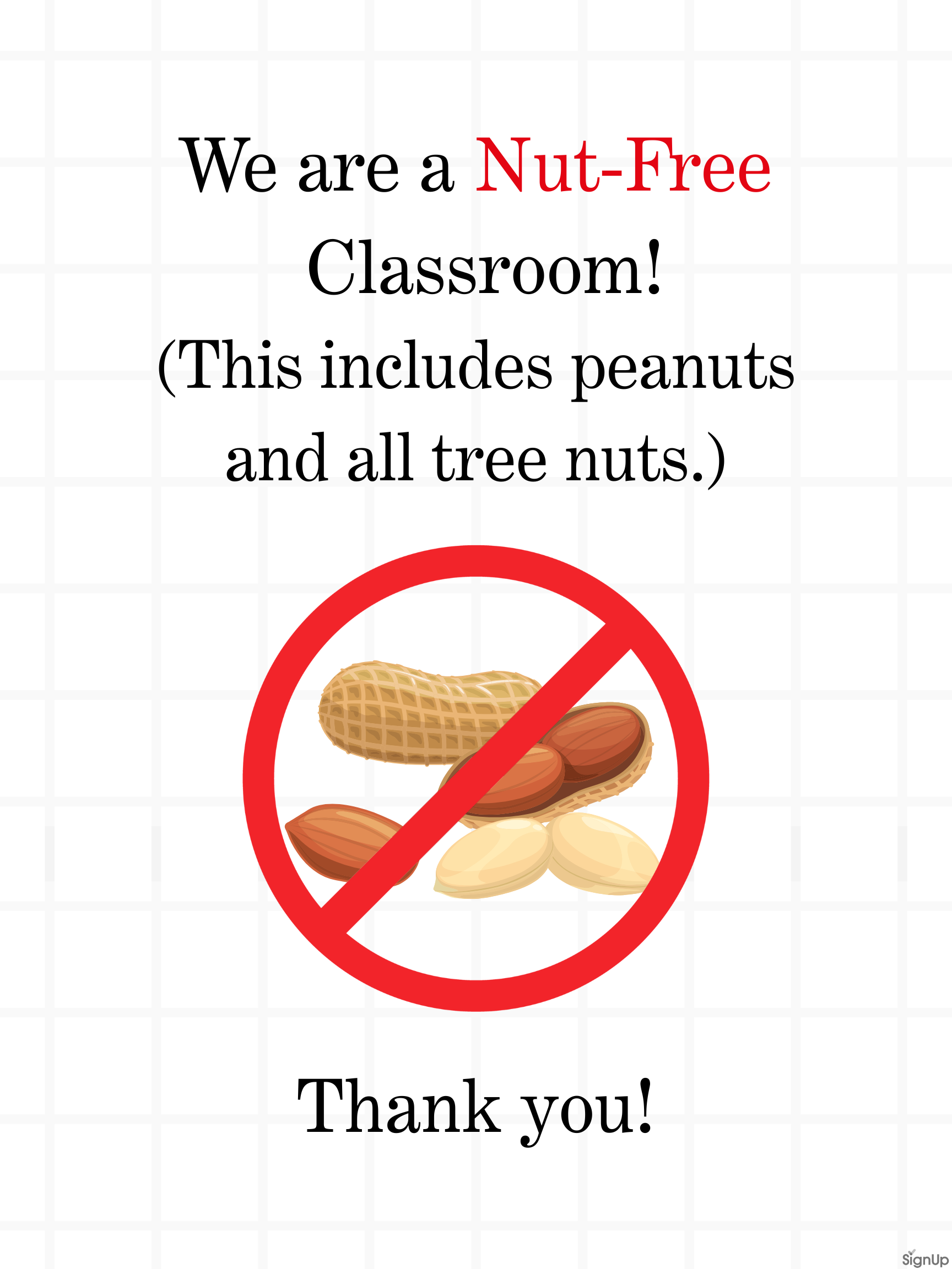 nut-free classroom poster