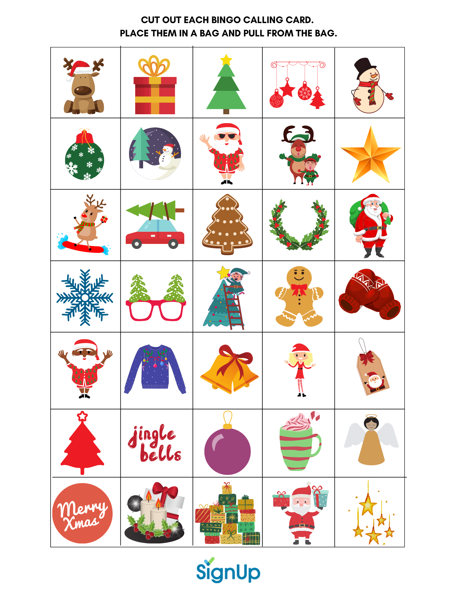 Printable Christmas BINGO Calling Card 2025