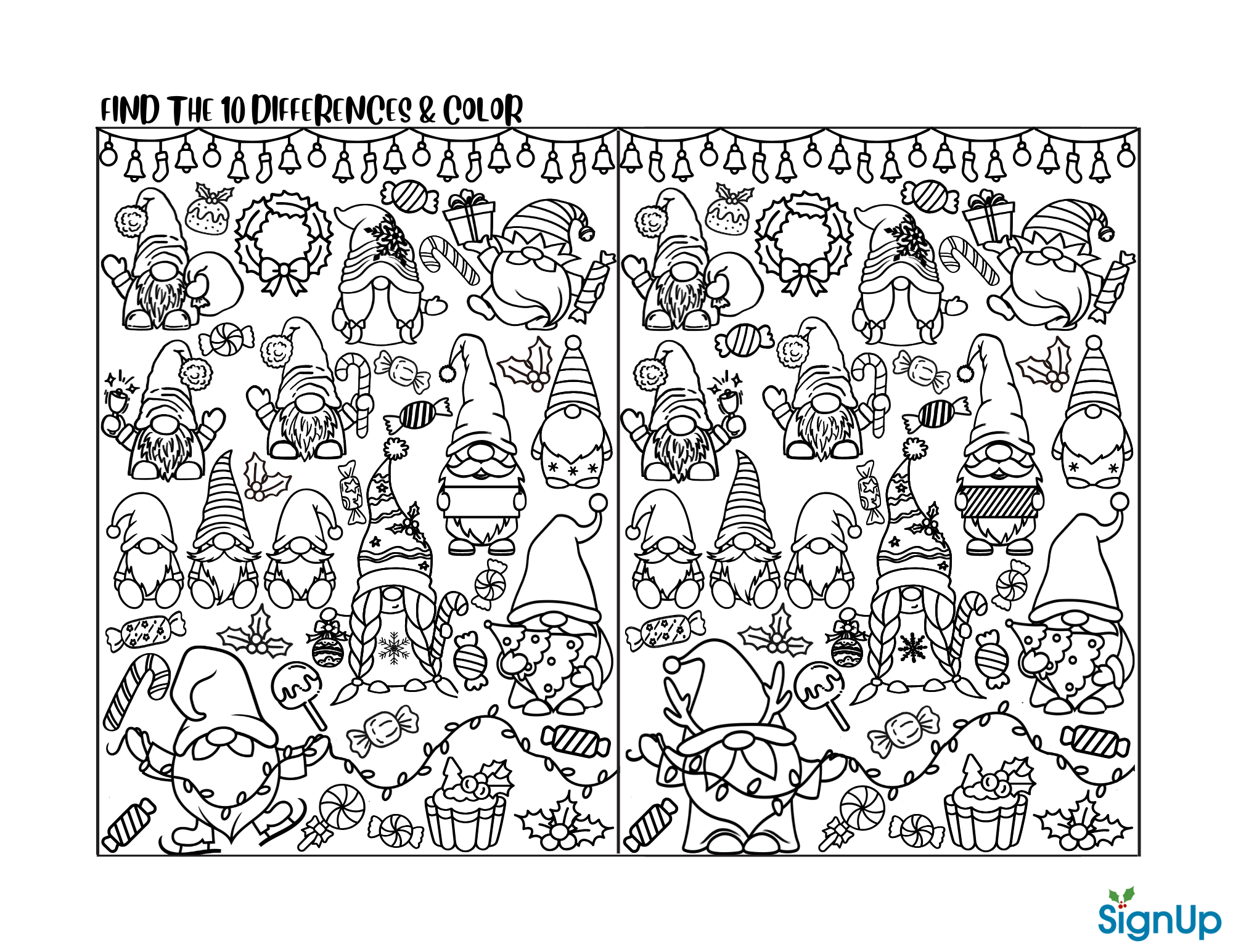 Printable Christmas Gnomes Spot the Differences