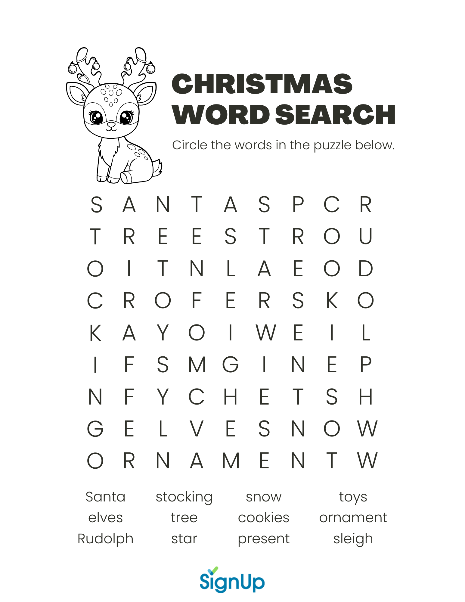 Printable Easy Christmas Word Search