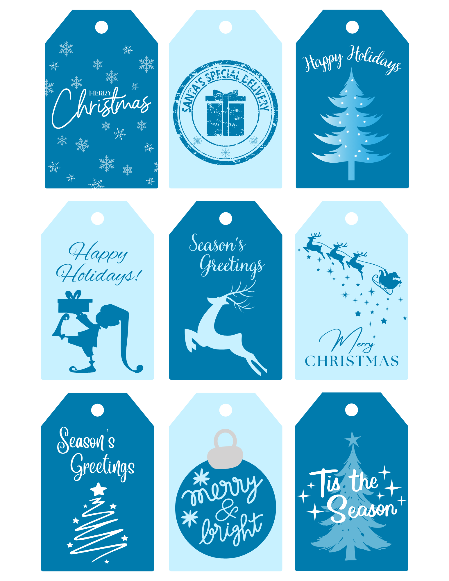 printable blue Christmas gift tags