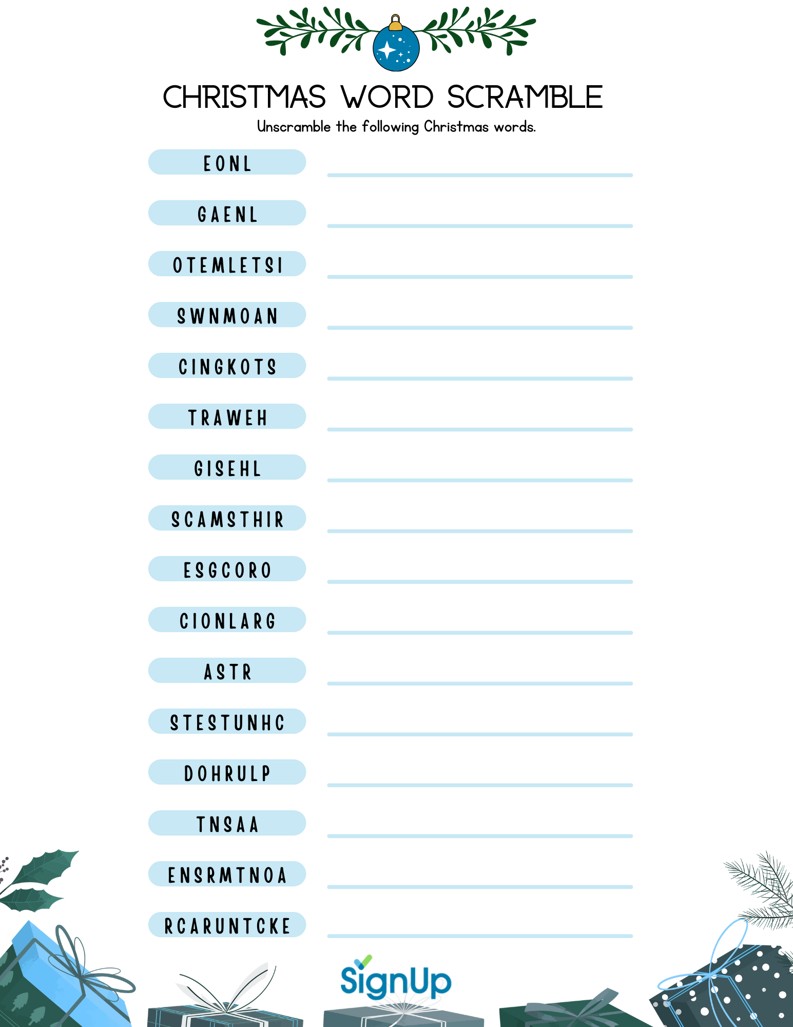 Printable Christmas Word Scramble