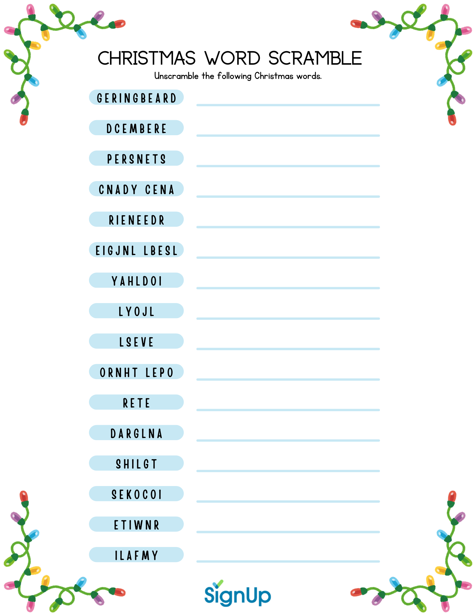 Christmas Word Scramble 2025 version 2