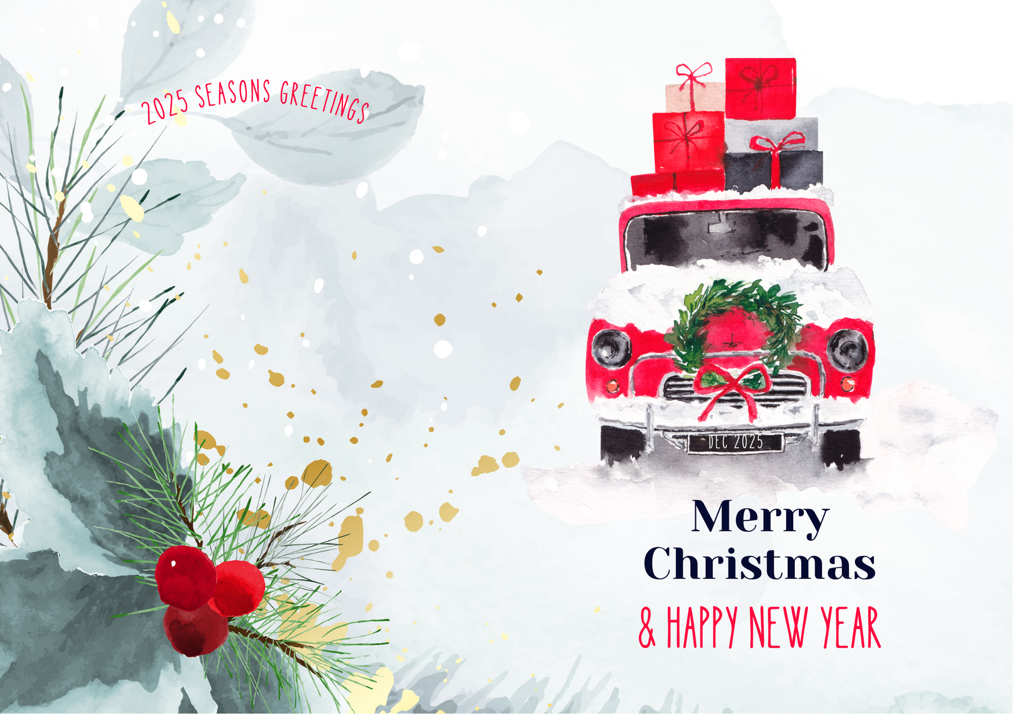 Vintage Holiday Card Watercolor Xmas Tree