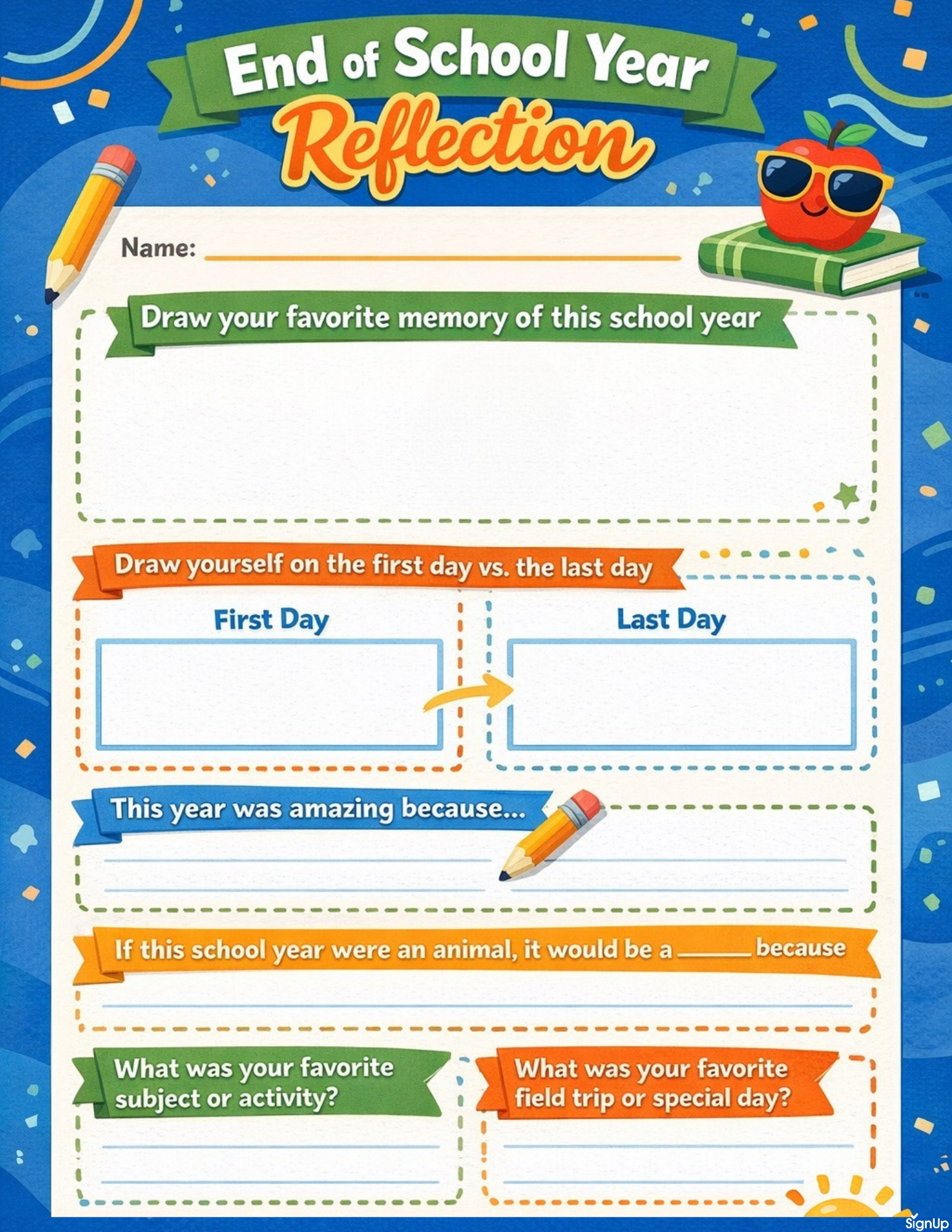 colorful end of year reflection worksheet