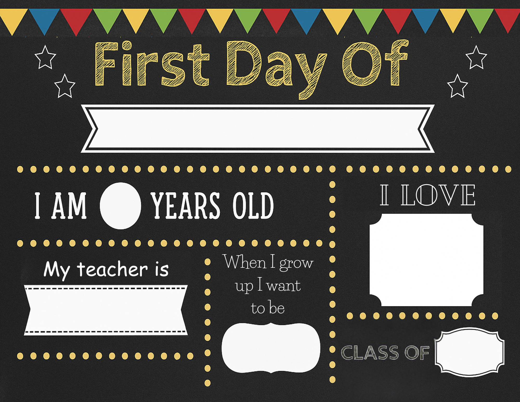 Fillable First Day of x Grade Sign 2025