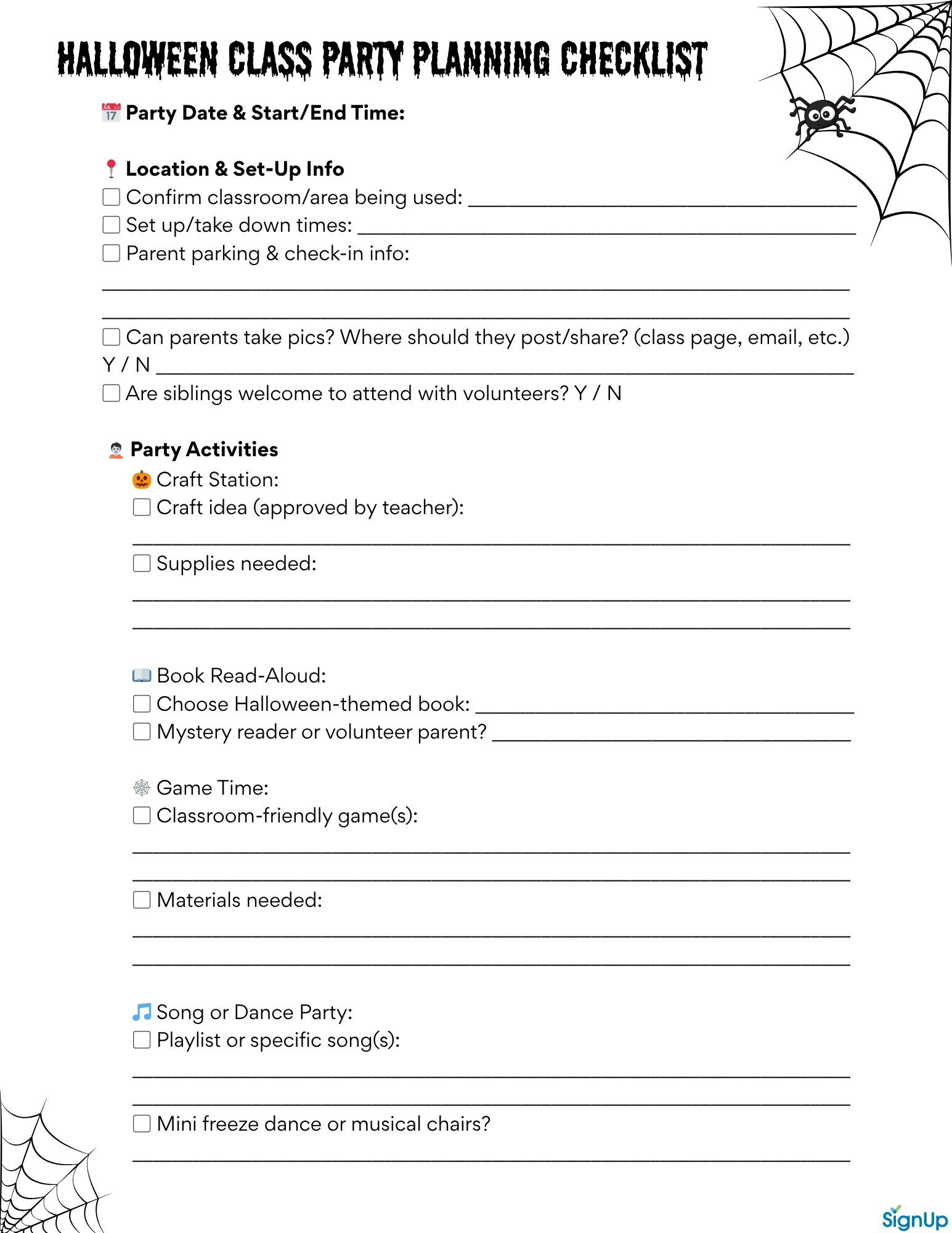 Class Party Checklist