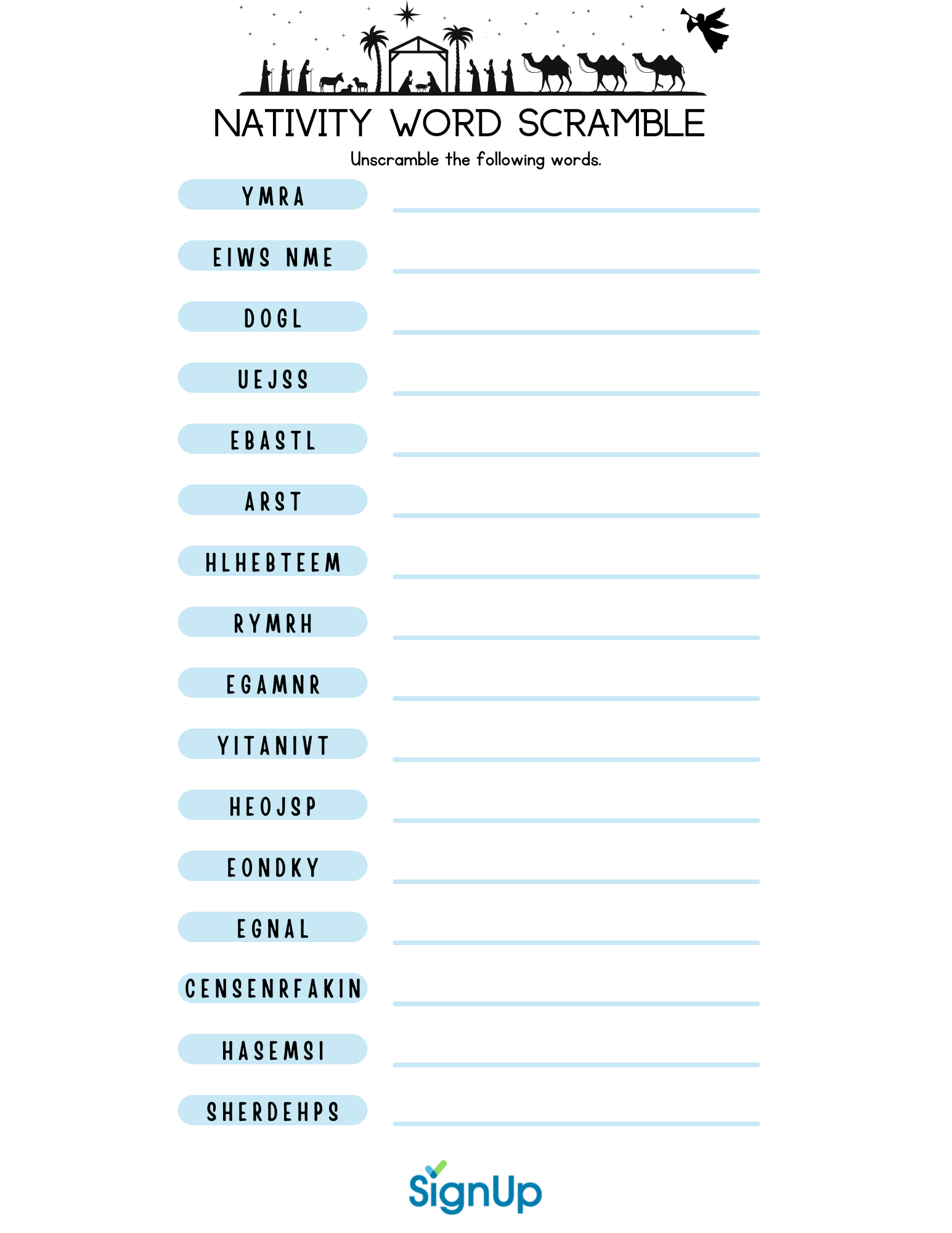 Printable Nativity Word Scramble