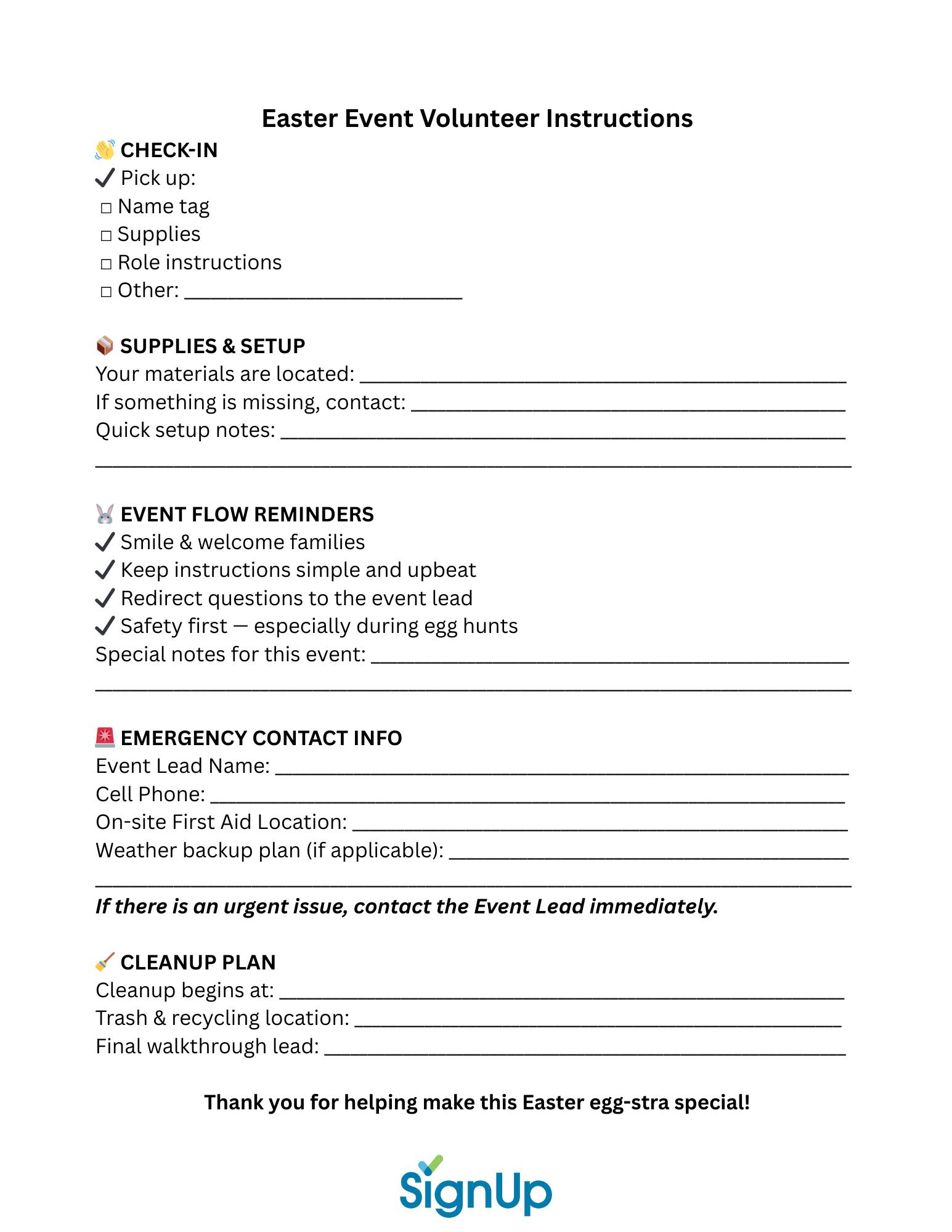 Easter Event Volunteer Instructions