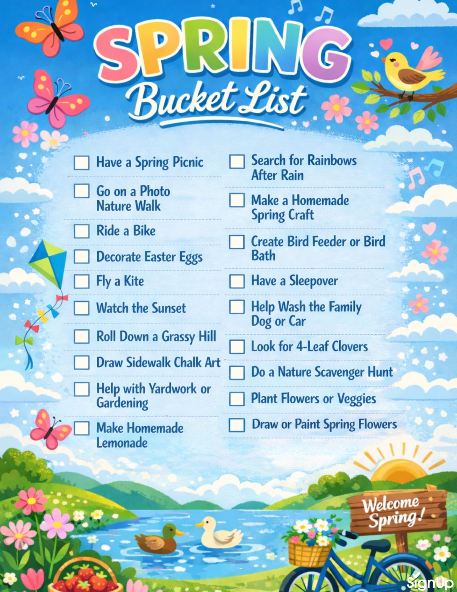 Printable Spring Bucket List for Older Littles and Middle schoolers