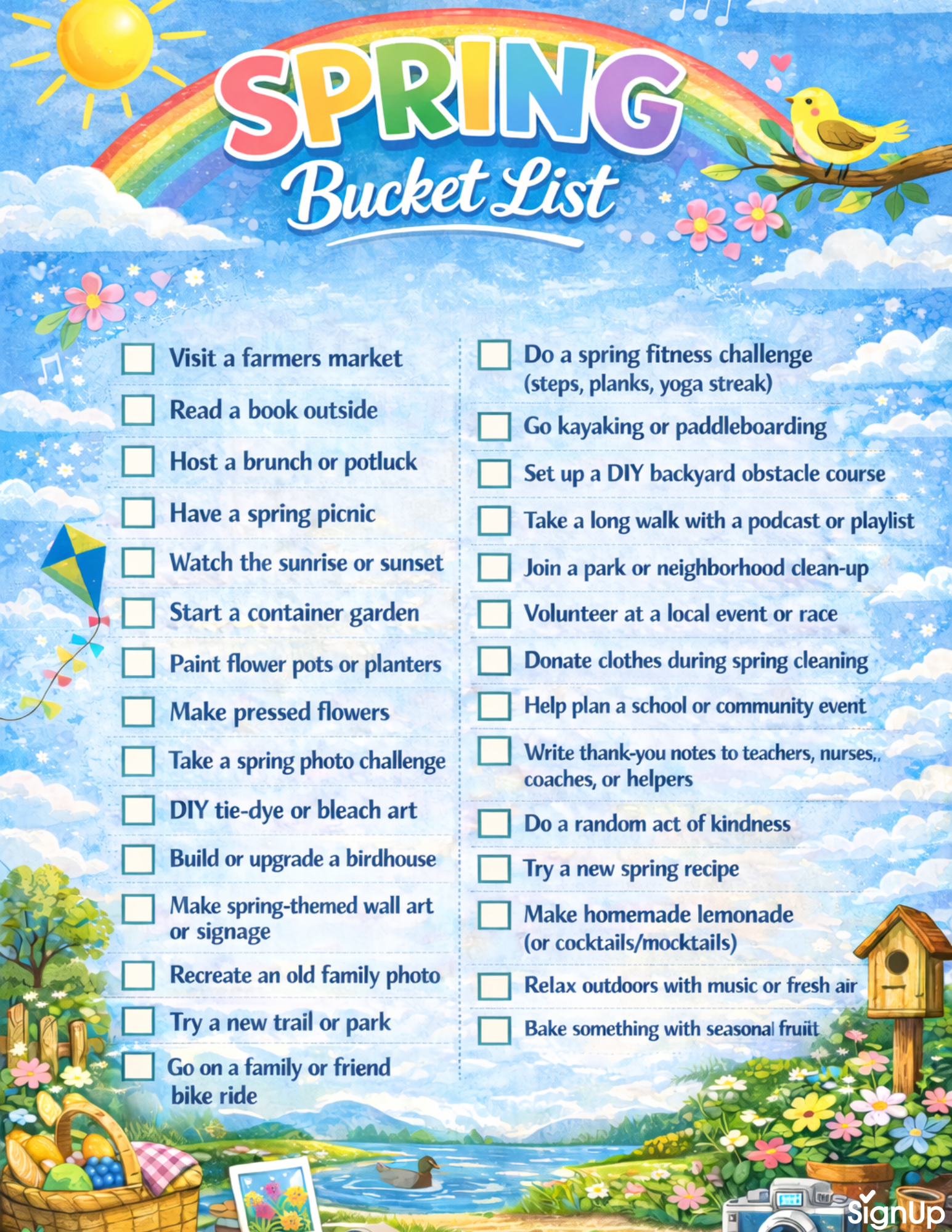 Printable Spring Bucket List for Teens and Adults