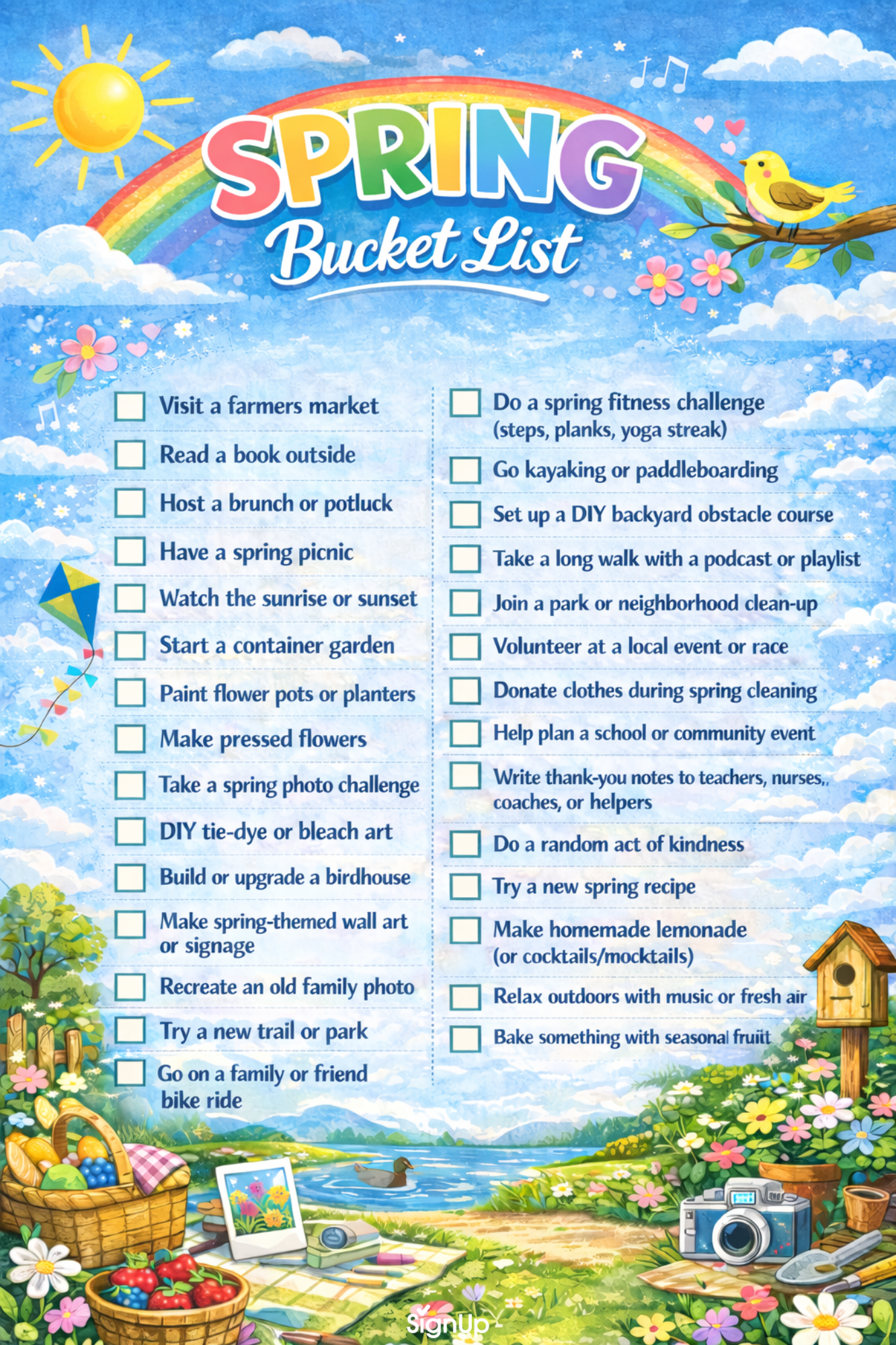 Printable Spring Bucket List for Teens and Adults