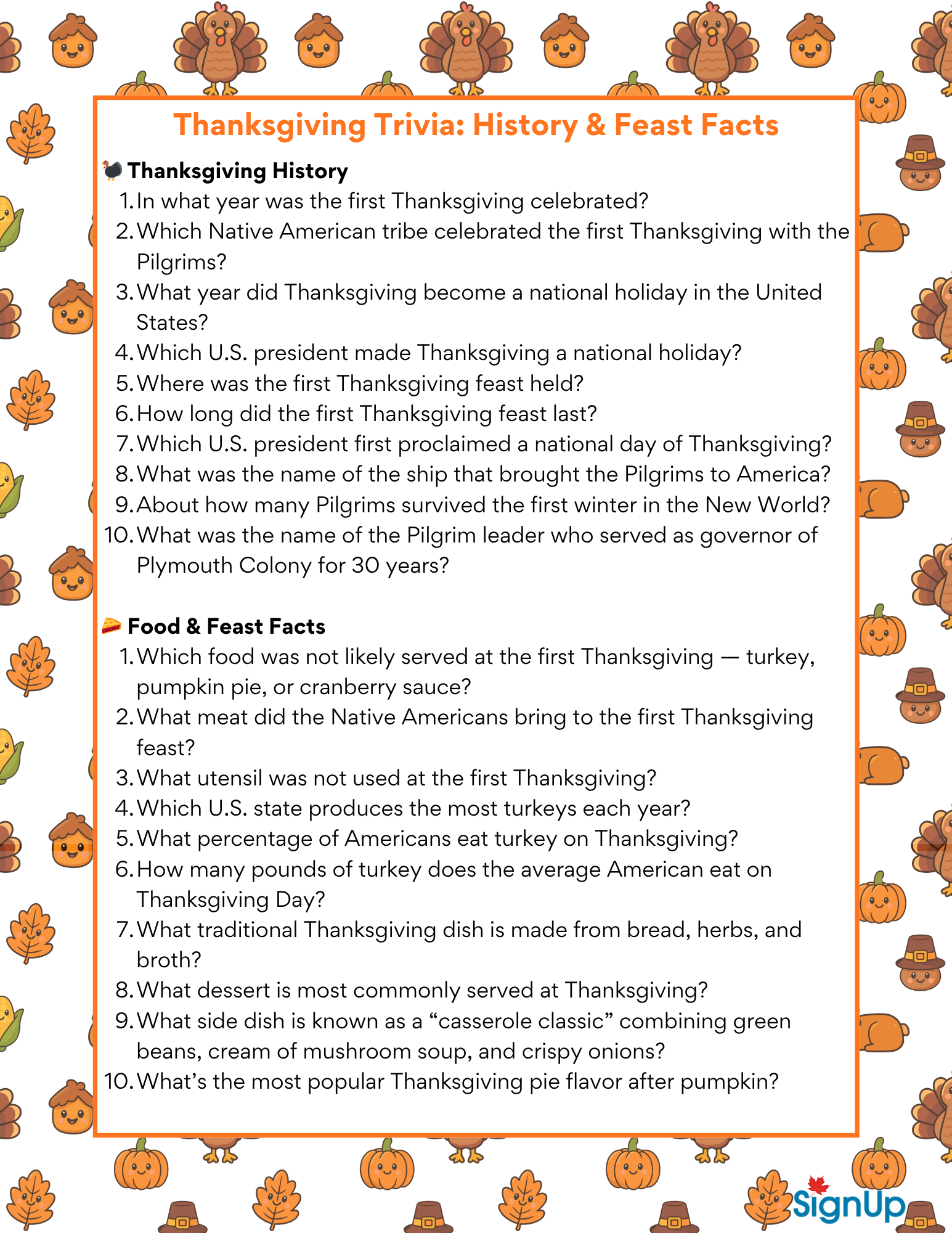 Thanksgiving Trivia questions 2025