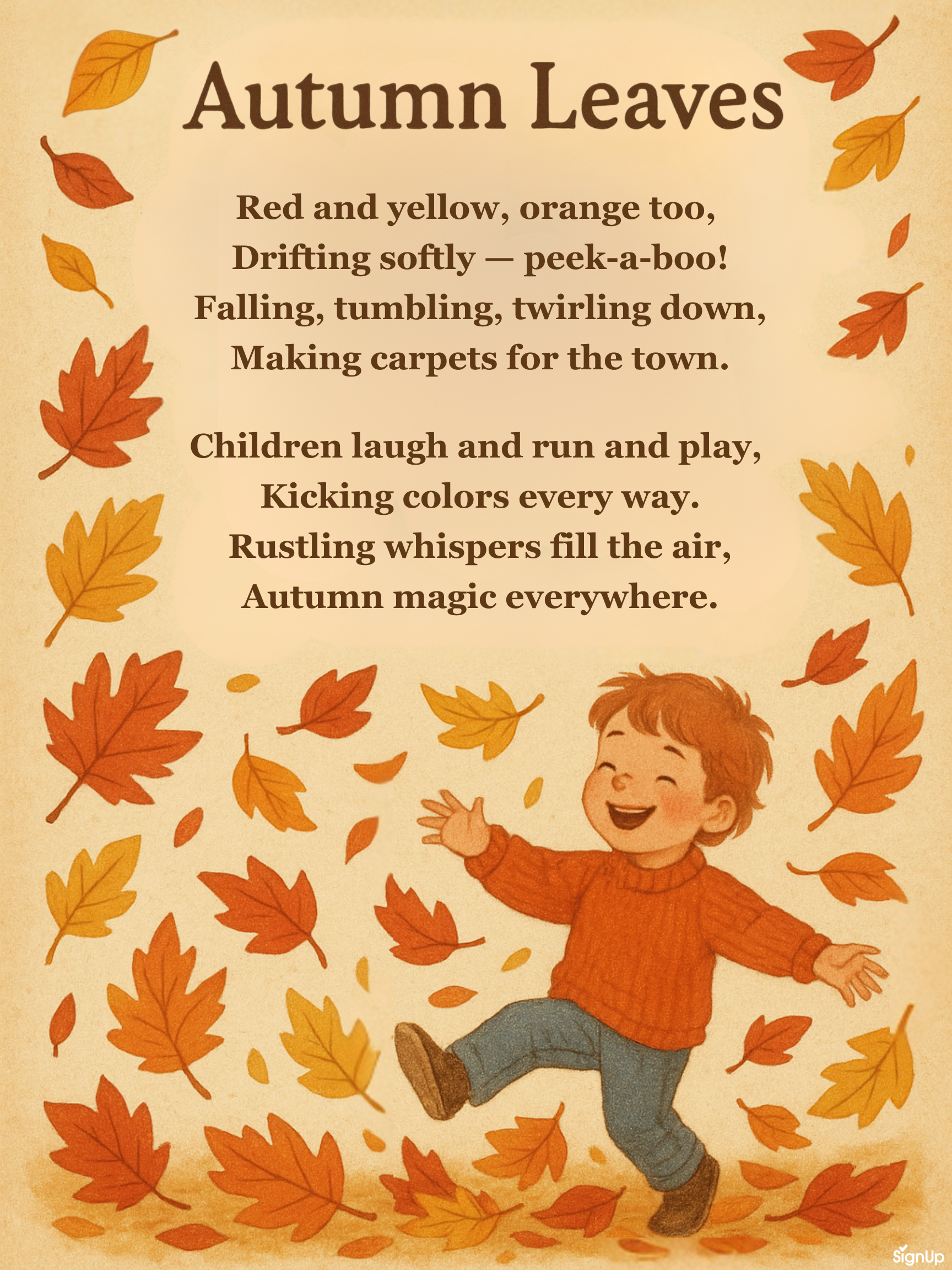original fall poetry 2025 Autumn Leaves printable classroom poster