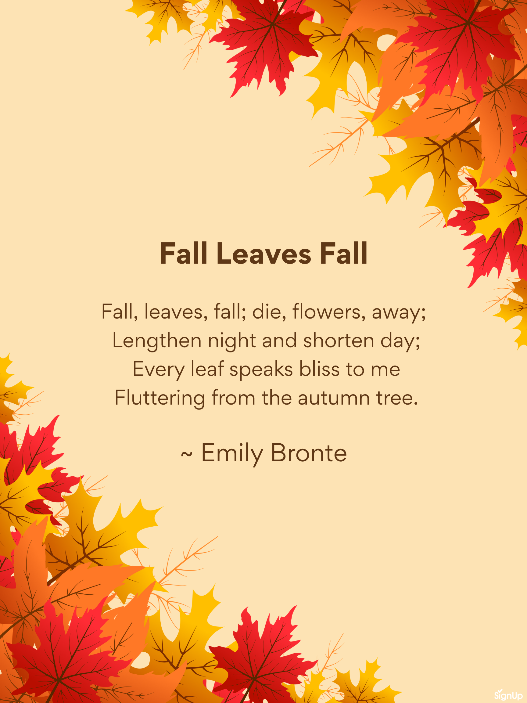 Fall Leaves Fall by Emily Bronte printable classroom poster