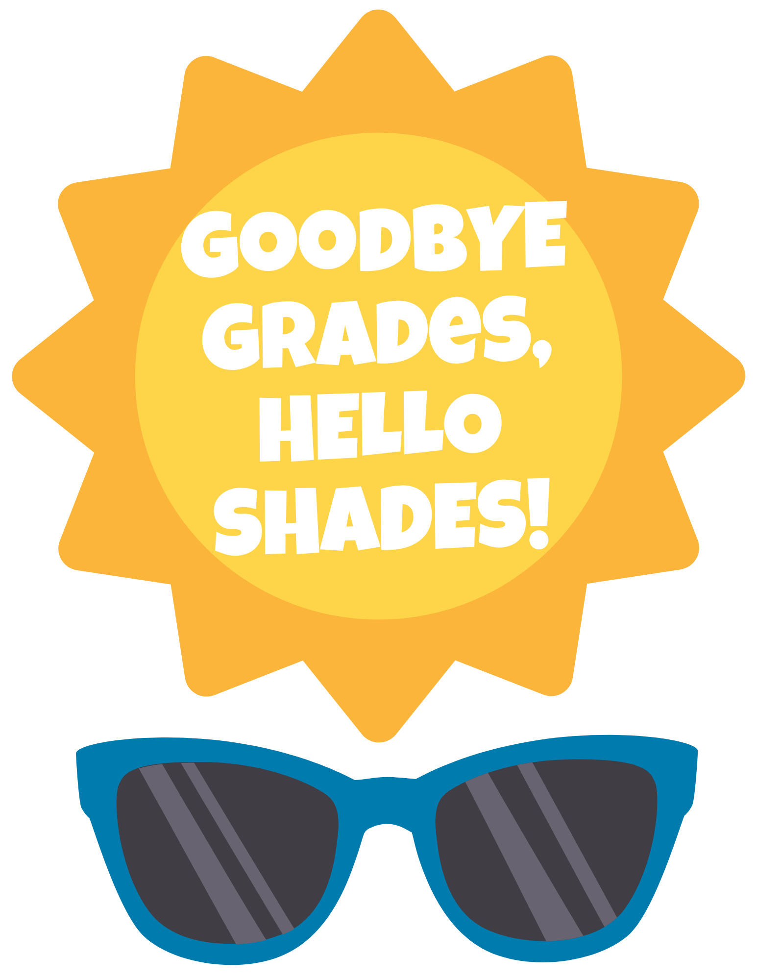 printable Photo Booth props for last day of school - sun and blue sunglasses